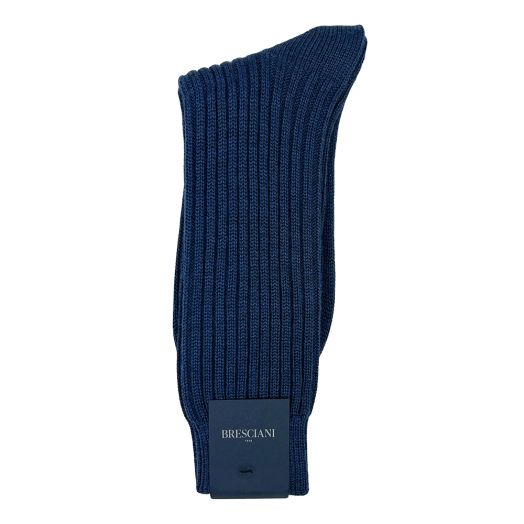 Extrafine Merino Wool mid-calf Bresciani Ribbed Boot Socks - Sea Blue (114732)