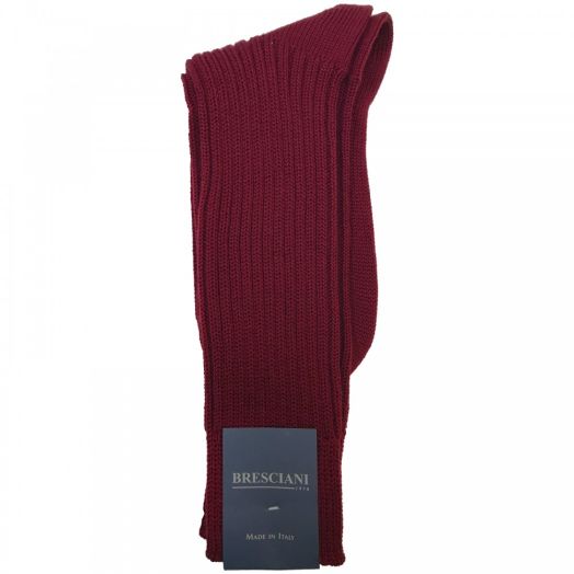 Extrafine Merino Wool mid-calf Bresciani Ribbed Boot Socks - Wine (86371)