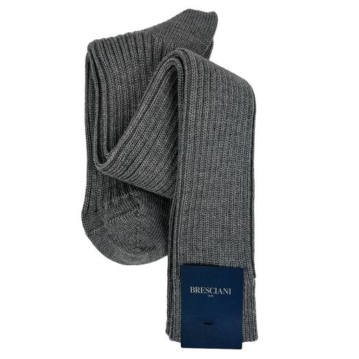 Extrafine Merino Wool Over-the-calf Bresciani Ribbed Boot Socks - Grey (79164)