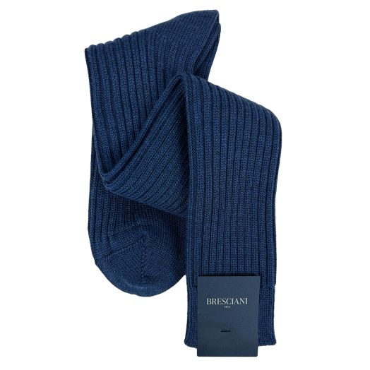 Extrafine Merino Wool Over-the-calf Bresciani Ribbed Boot Socks - Sea Blue (114734)