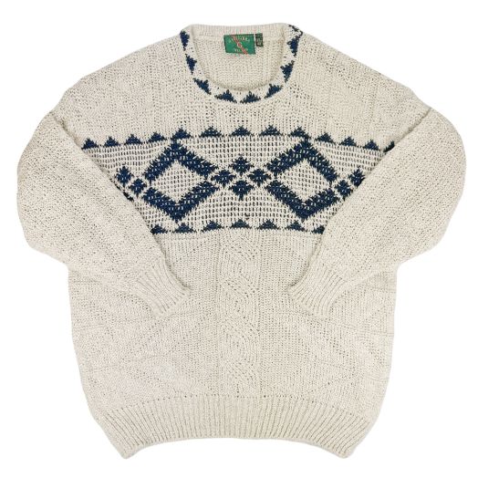 Gaeltarra of Ireland Linen & Cotton Crewneck - Cream & Navy