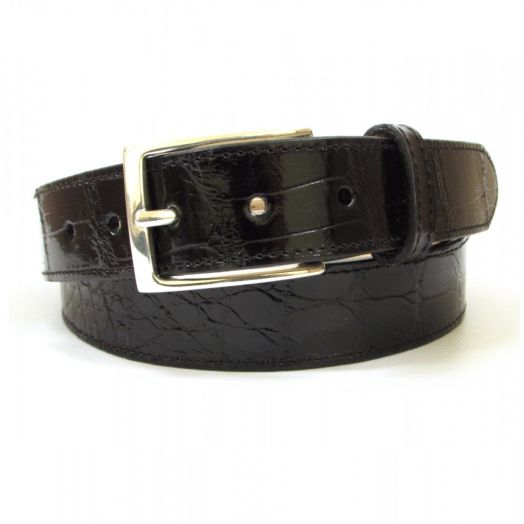 Genuine Alligator Belt - English Bevel Construction - Black