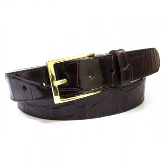 Genuine Alligator Belt - English Bevel Construction - Brown