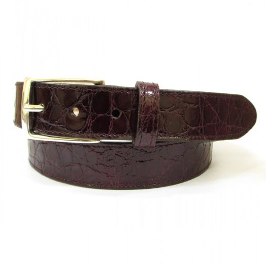 Genuine Alligator Belt - English Bevel Construction - Burgundy