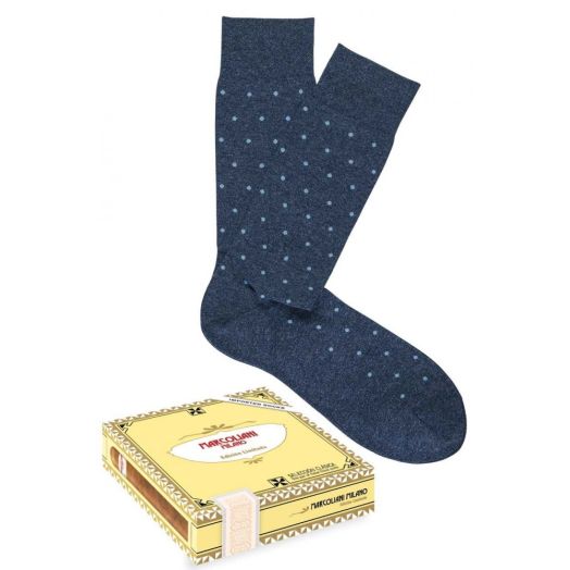 Gift-boxed Cotton mid-calf Marcoliani Polka Dot Socks - Denim with Sky