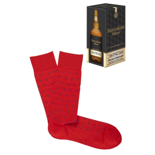 Gift-boxed Cotton mid-calf Marcoliani Socks - St. Tropez Dots - Tomato with Royal