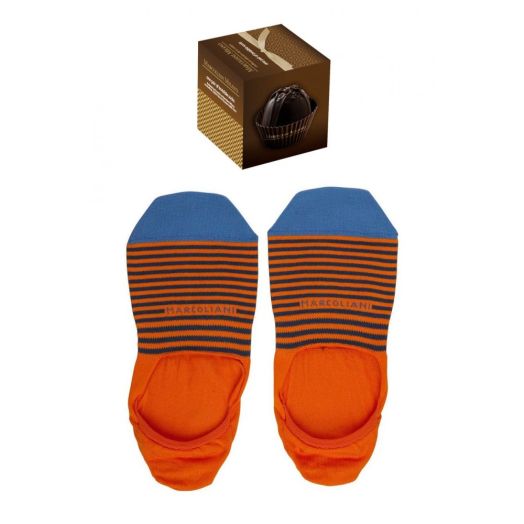 Gift-boxed Cotton 'No Show' Marcoliani Loafer Sock - Orange & Blue Stripe