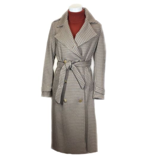 Goodmatch Women's Double Breasted Trench Coat - Houndstooth - Cream, Brown & Black