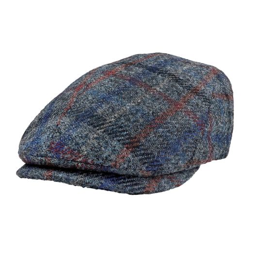 Gottmann Harris Tweed Flatcap - Charcoal, Royal & Red