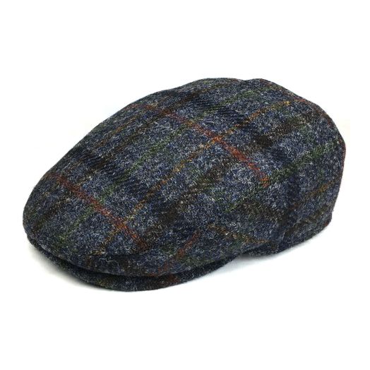 Gottmann Harris Tweed Flatcap - Navy Charcoal Check with Rust & Olive