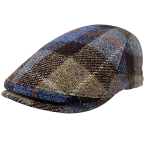 Gottmann Harris Tweed Flatcap with pull down earflaps - Blue & Khaki Tartan