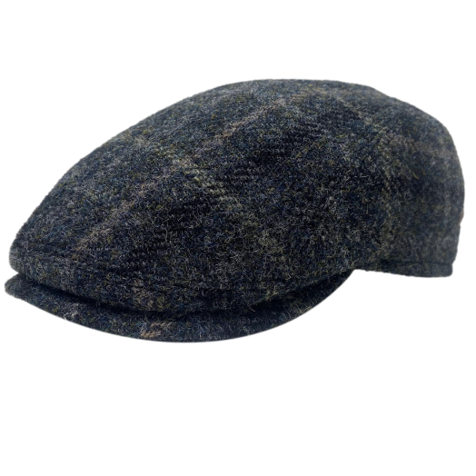 Gottmann Harris Tweed Flatcap with pull down earflaps - Charcoal with Green & Tan