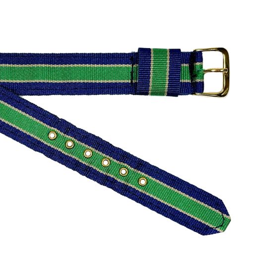 Brass Grommetted Ribbon Watchband - Navy, Tan & Green (45542)
