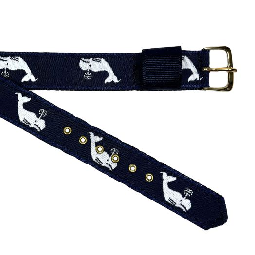 Brass Grommetted Ribbon Watchband - Navy with Whales (54723)