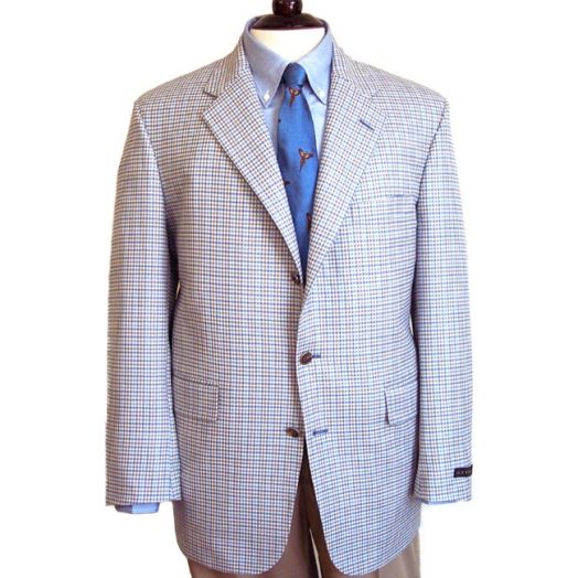 H Freeman Sport Coat - Super 130s Wool - Blue & Brown Check (82265)