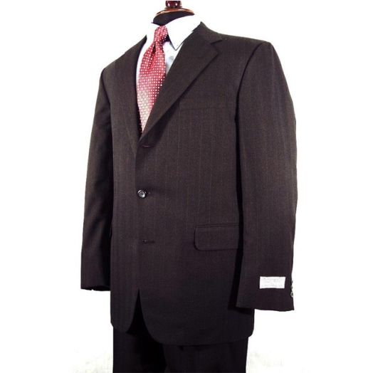 H Freeman Suit - Wool Cheviot Herringbone - Dark Charcoal with Brown Stripe (45449)