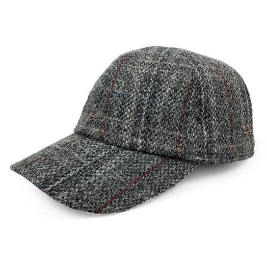 Gottmann Harris Tweed Ballcap with pull down earflaps - Charcoal, Red, & Sky