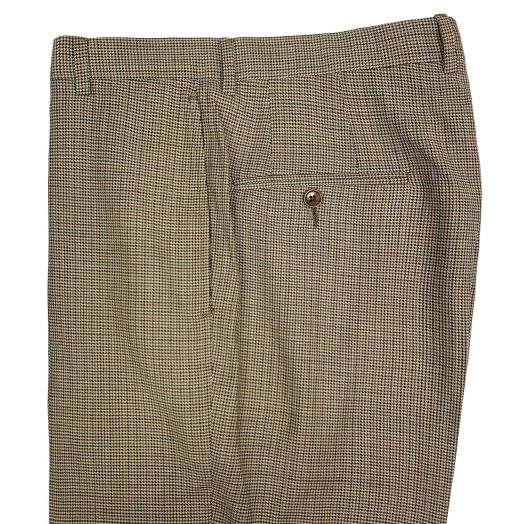 O'Connell's Plain Front Worsted Wool Trousers - Houndstooth - Tan, Brown, Black & Blue