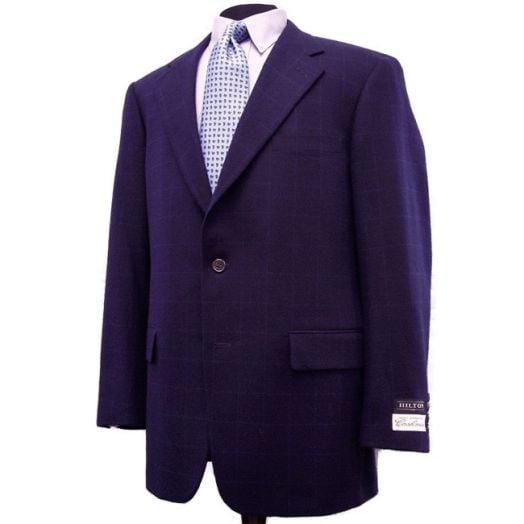 Hilton Baby Cashmere Sport Coat - Navy Blue with Light Blue Windowpane