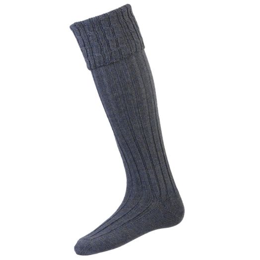House of Cheviot Chunky Wool Wellie Boot Sock - Blue Lovat