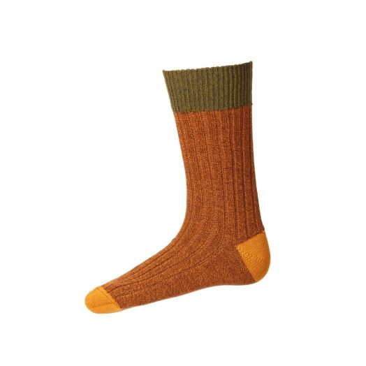 House of Cheviot Heel Toe Contrast Wool Boot Sock - Bronze