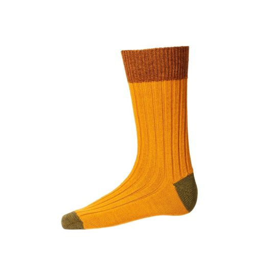 House of Cheviot Heel Toe Contrast Wool Boot Sock - Flaxen