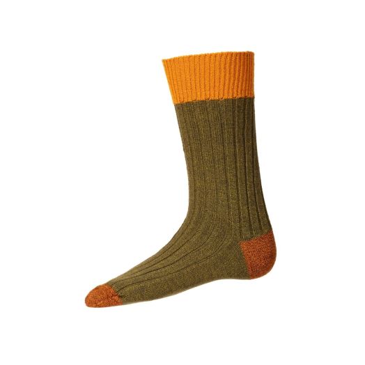 House of Cheviot Heel Toe Contrast Wool Boot Sock - Forest