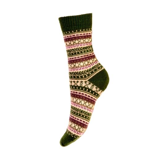 House of Cheviot Ladies Fair Isle Wool Mid-crew Sock - Green