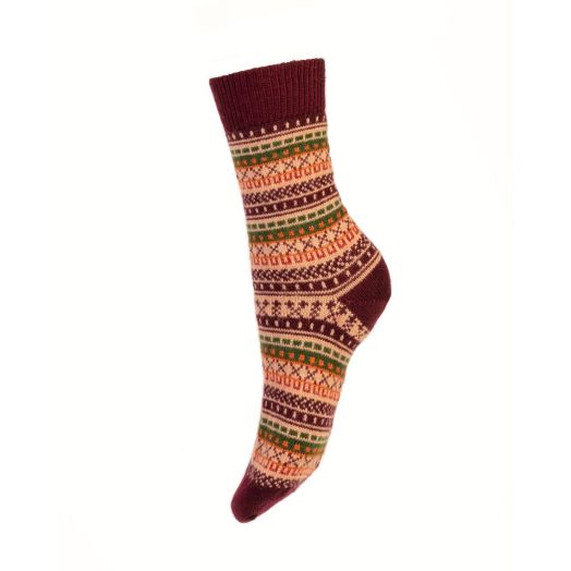 House of Cheviot Ladies Fair Isle Wool Mid-crew Sock - Mulberry