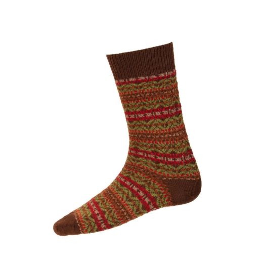 House of Cheviot Wool Fair Isle Boot Sock - Walnut