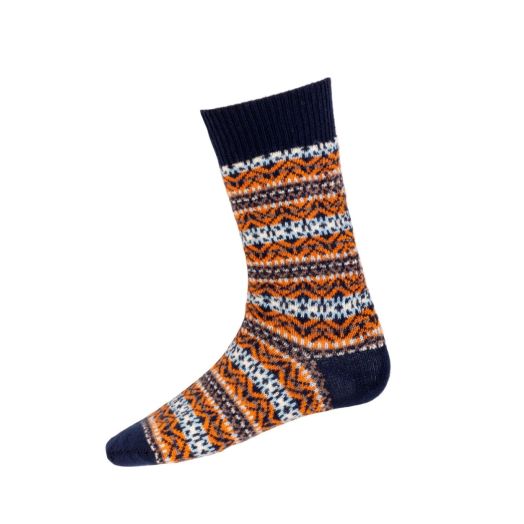 House of Cheviot Wool Fair Isle Sock - Navy