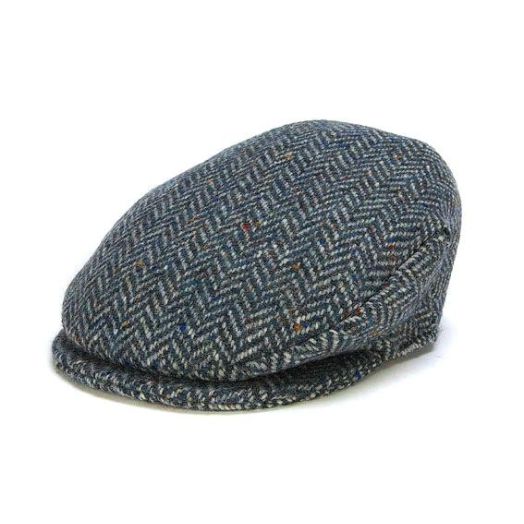 Irish Wool Tweed Cap - Herringbone - Blue (HH 7724)