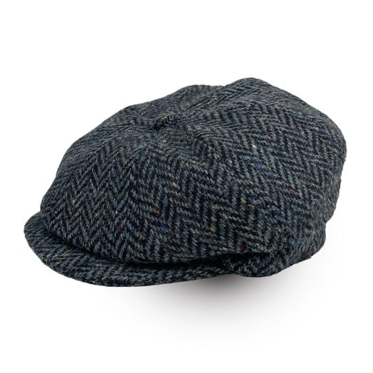 John Hanly Chunky Tweed 8-piece Herringbone Cap - Blue