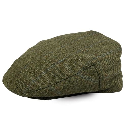 John Hanly Chunky Tweed Check Flat Cap - Green
