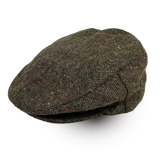 John Hanly Wool Donegal Tweed Flat Cap - Brown