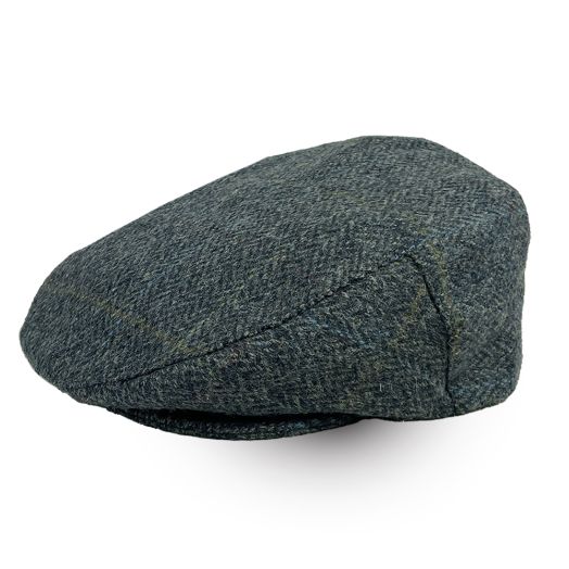 John Hanly Wool Tweed Flat Cap - Blue Mix Windowpane