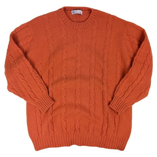 John Tulloch Lambswool Cable Knit Crewneck Sweater - Orange
