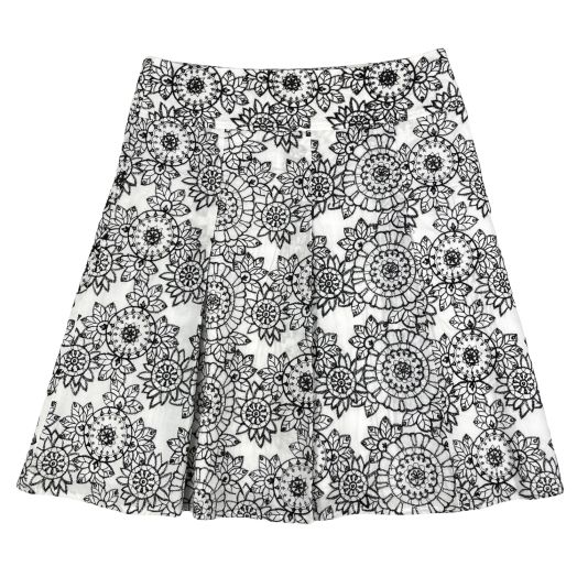 Judy Lee Cole Pleated Cotton Skirt - Giselle - Embroidered Floral - Black & White