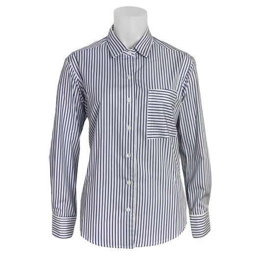 O'Connell's Women's Cotton Shirt - Kat - Stripe - Blue & White (21365)