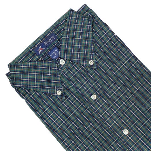 Kenneth Gordon Long Sleeve Cotton Broadcloth Sport Shirt - Green Plaid