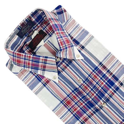 Kenneth Gordon Vintage Cotton Broadcloth Short Sleeve Sport Shirt - Blue & Red Plaid