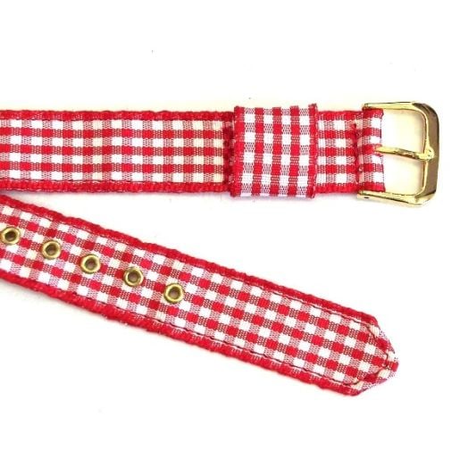 Women's Brass Grommetted Ribbon Watchband - Red Gingham (48078)