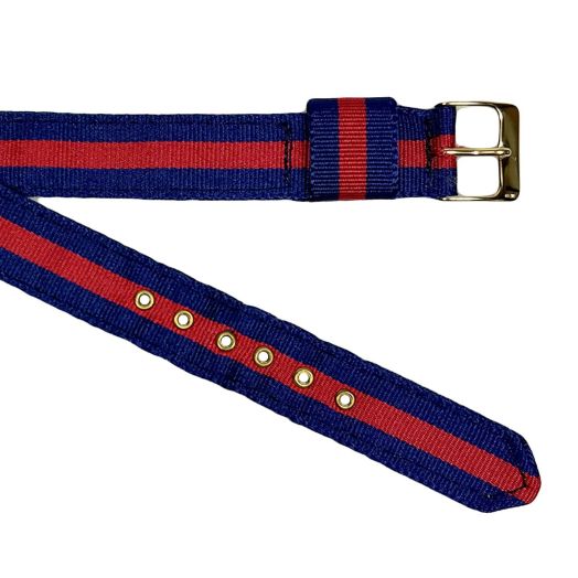Women's Brass Grommetted Ribbon Watchband - Navy with Red Stripe (54726)