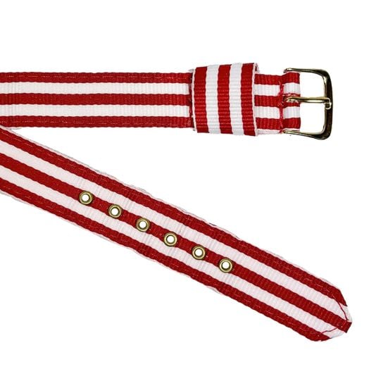 Women's Brass Grommetted Ribbon Watchband - Red & White (50065)