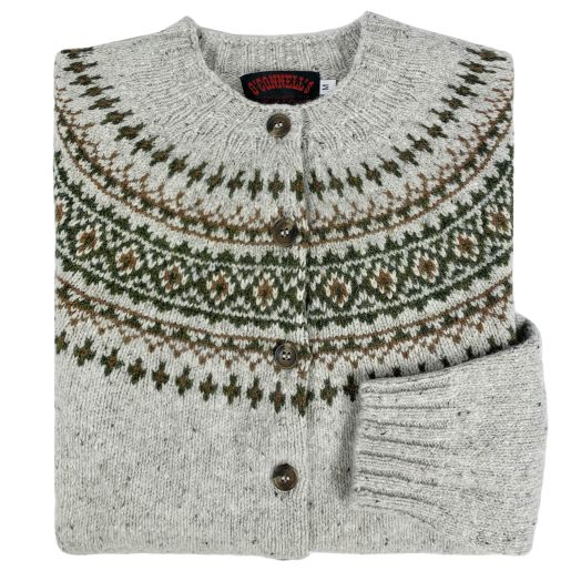 O'Connell's Womens Scottish Merino Wool Cardigan - Donegal Fair Isle - Natural with Loden