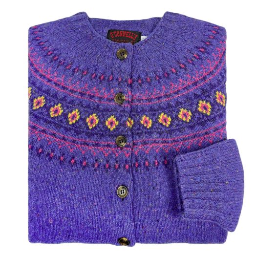 O'Connell's Womens Scottish Merino Wool Cardigan - Donegal Fair Isle - Purple
