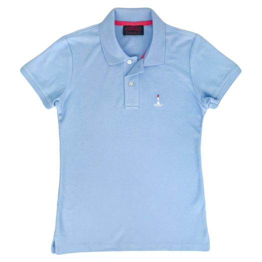 O'Connell's Women's Cotton Pique Polo Shirt - Buffalo Lighthouse - Light Blue