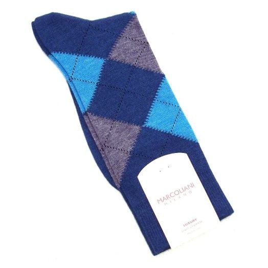 Light Cashmere & Silk mid-calf Marcoliani Sock - Argyle - Marine Green