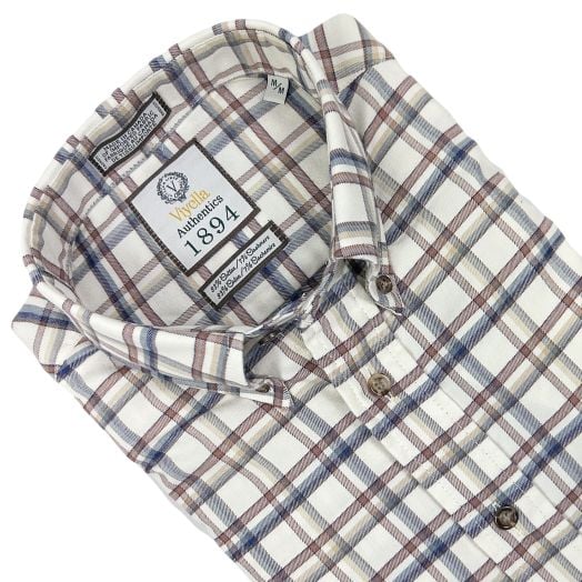 Limited Edition Cashmere Blend Viyella Sport Shirt - Blue, Rust, Tan Cross Check (653470)