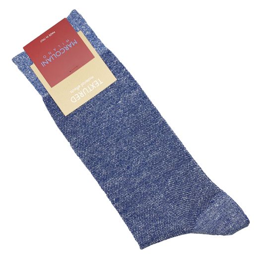 Linen & Cotton Mid-Calf Marcoliani Socks - Pique - Blue (098228)
